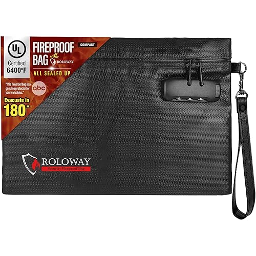 ROLOWAY 6400℉ Fireproof Money Bag with Lock（Black)