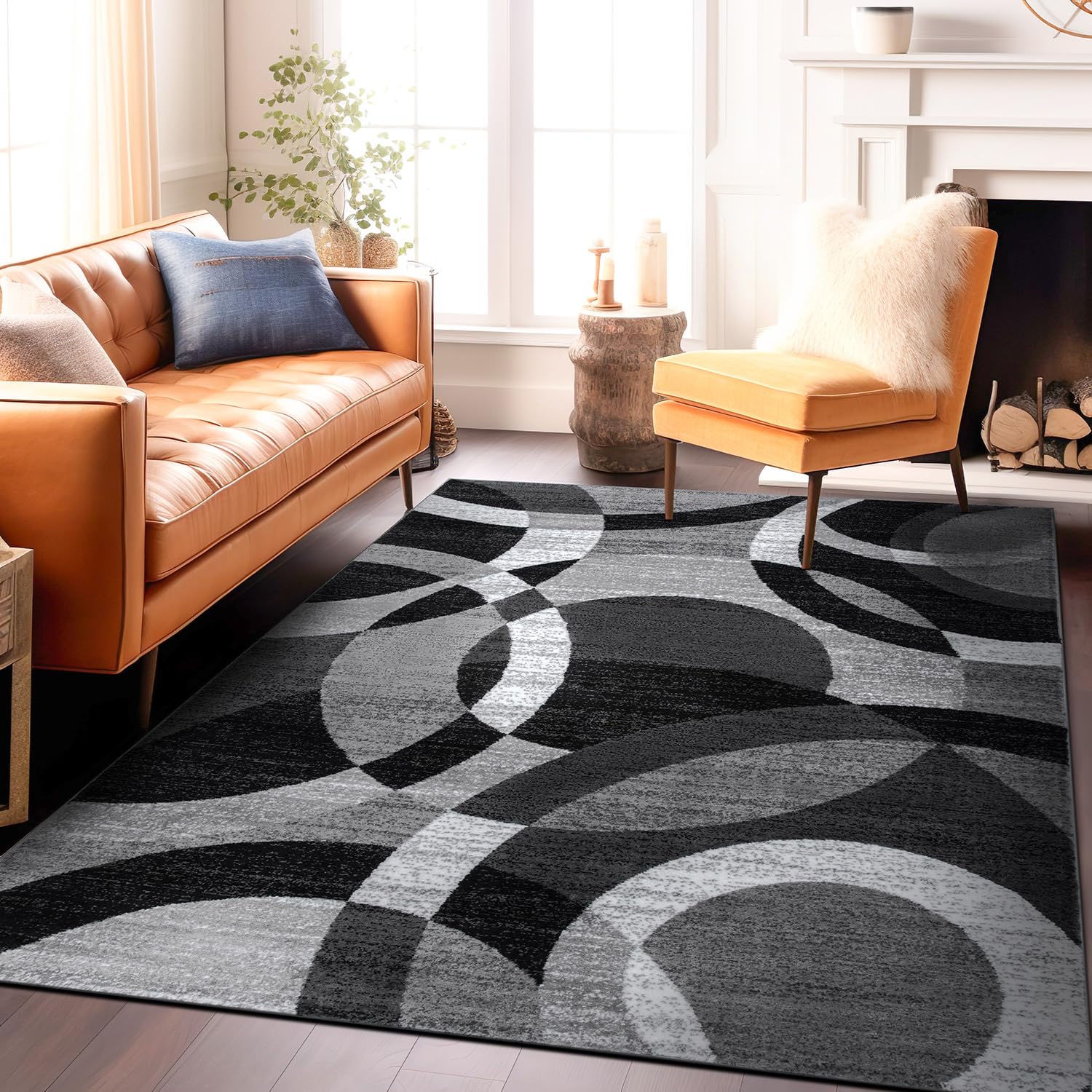 Sponsored Ad - Rugshop Gray Modern Geometric Area Rug, Abstract Circles, High-Traffic, Non-Shedding, for Living Room, Bedroom and Home Office, 5'3" x 7'3"