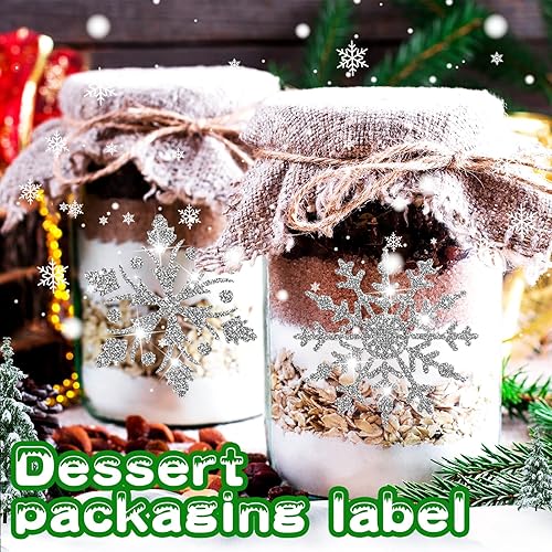 Miniatura 5 de 20 hojas de calcomanías para sellos de sobres de Navidad, calcomanías de copos de nieve con purpurina, calcomanías de copo de nieve de Navidad,