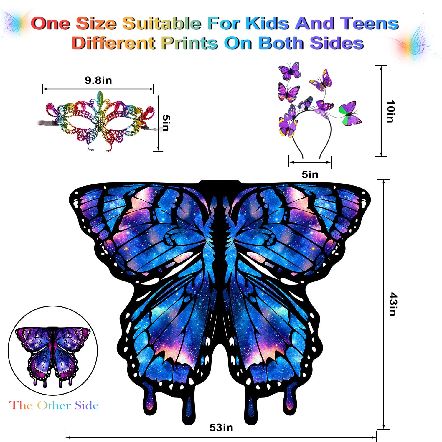 LYL. Ling Butterfly Wings for Girls Double-Sided Fairy Wings, Halloween Costumes for Kids Butterfly Costume for Girls (#012) - Image 4
