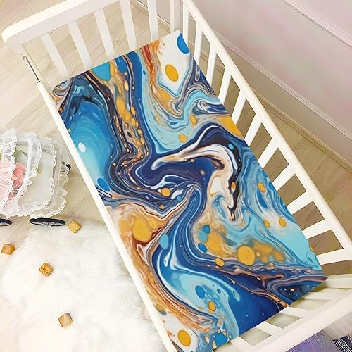 Miniatura 6 de Kigai Fitted Crib Sheet for Boys Girls,Blue Gold Marble Jersey Knit Baby Sheet for Standard Crib and Toddler Bed Mattresses, Cozy Soft Breathable,