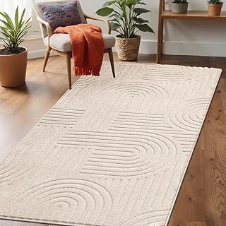Enyhom Area Rug Soft Modern Indoor Shaggy Floor Rug Non Slip Kid Pet Friendly Carpet Rug Non Shedding Washable Stain Resistant Beige Area Carpet Mat for Living Room Bedroom Hallway, 80 x 150 cm