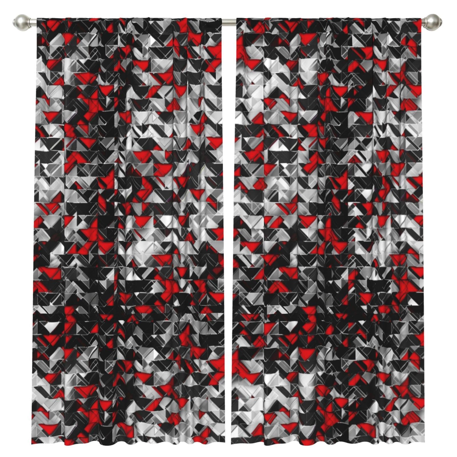 InOmak Geometric Explosion Black And Red, 2 Panels Window Curtains 52 x 84 Inch Blackout Curtains for Living Room Bedroom