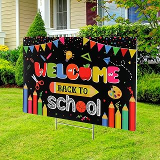 Welcome Back to School Yard Sign Outdoor Decoration Waterproof First Day of School Lawn Sign Cards with metal Stakes for Greeting Students Kids back to School Party Decoration and Supplies