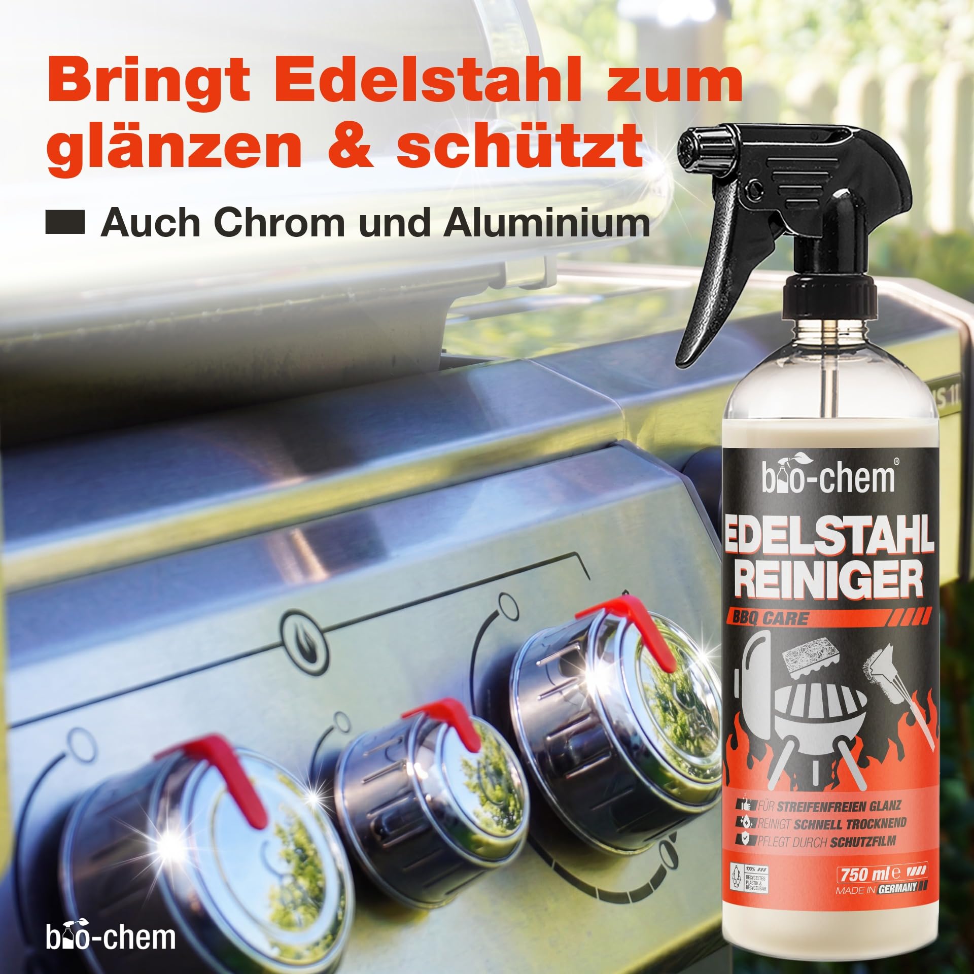 Bio-Chem Grillreiniger Set 4-teilig für Gasgrill & Edelstahl mit Rauchharzentferner
