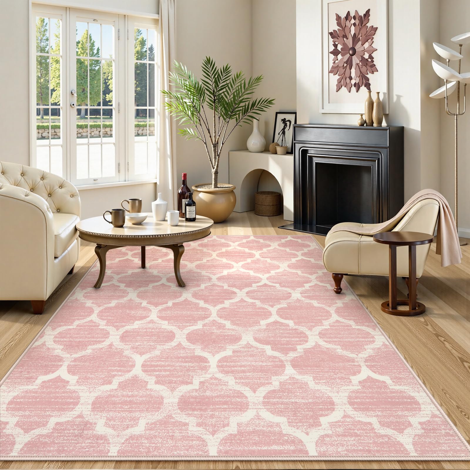 Lahome - Alfombra suave de pelo corto, 150 x 210 cm, lavable, para cuarto de bebé, dormitorio de niñas, sala de juegos, estilo bohemio, rosa