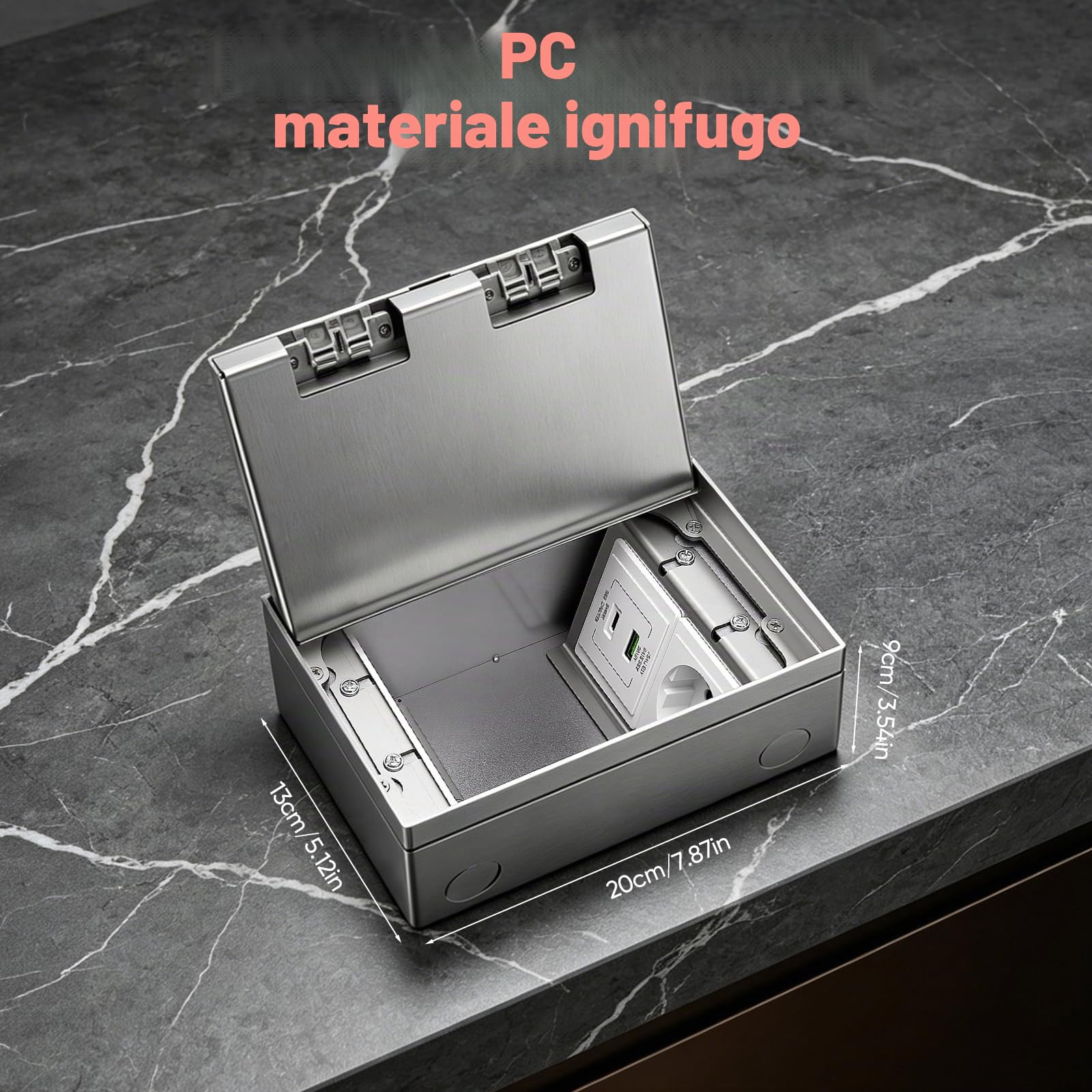 Presa Da Incasso A Pavimento, 4000W 16A Presa Nascosto Da Incasso Multifunzionale Scatola Impermeabile Scatola Interrata In Acciaio Inox Con 3 Prese EU e USB + Tipo C Per Cucina Soggiorno E Ufficio