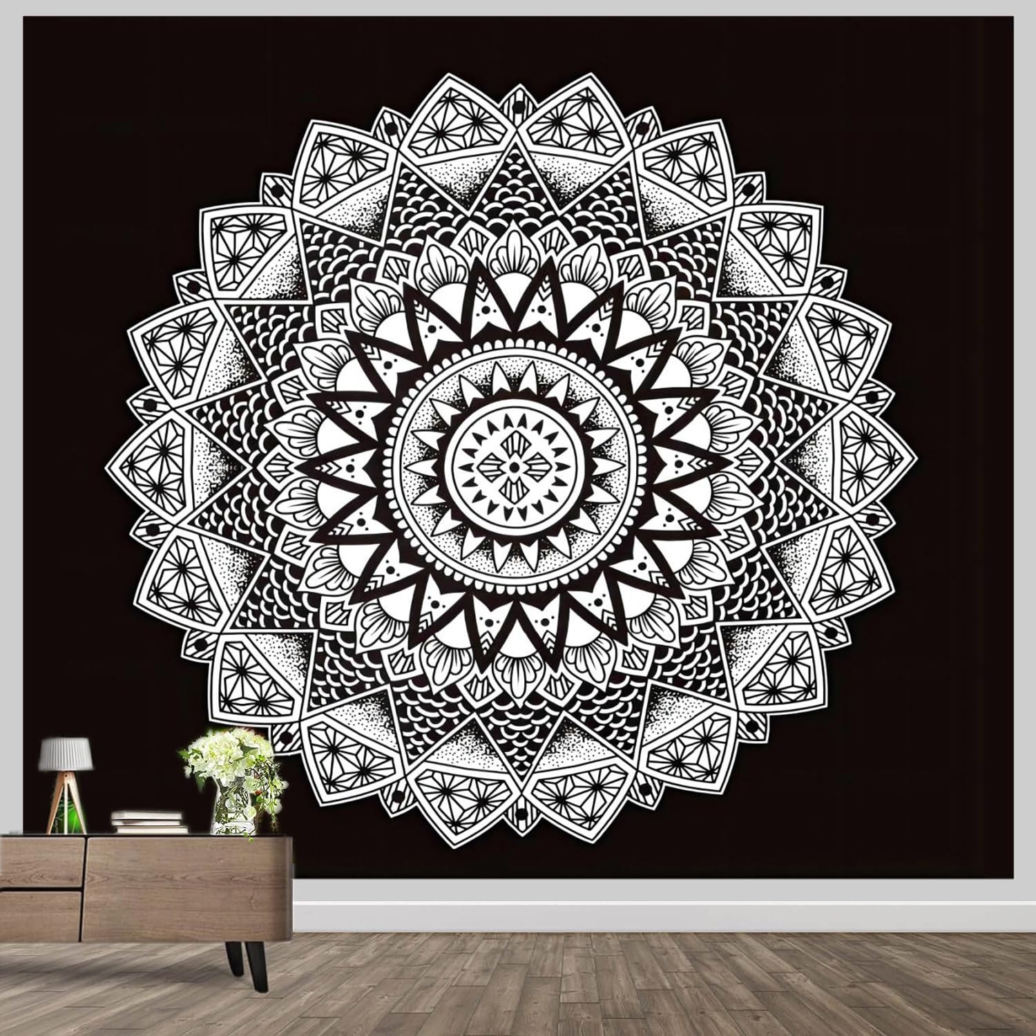 Roninkier Mandala Nature Tapestry, Black and White Wall Cloth Art Wall Hanging for Bedroom Living Room (Mandala 3, 200 x 150cm)