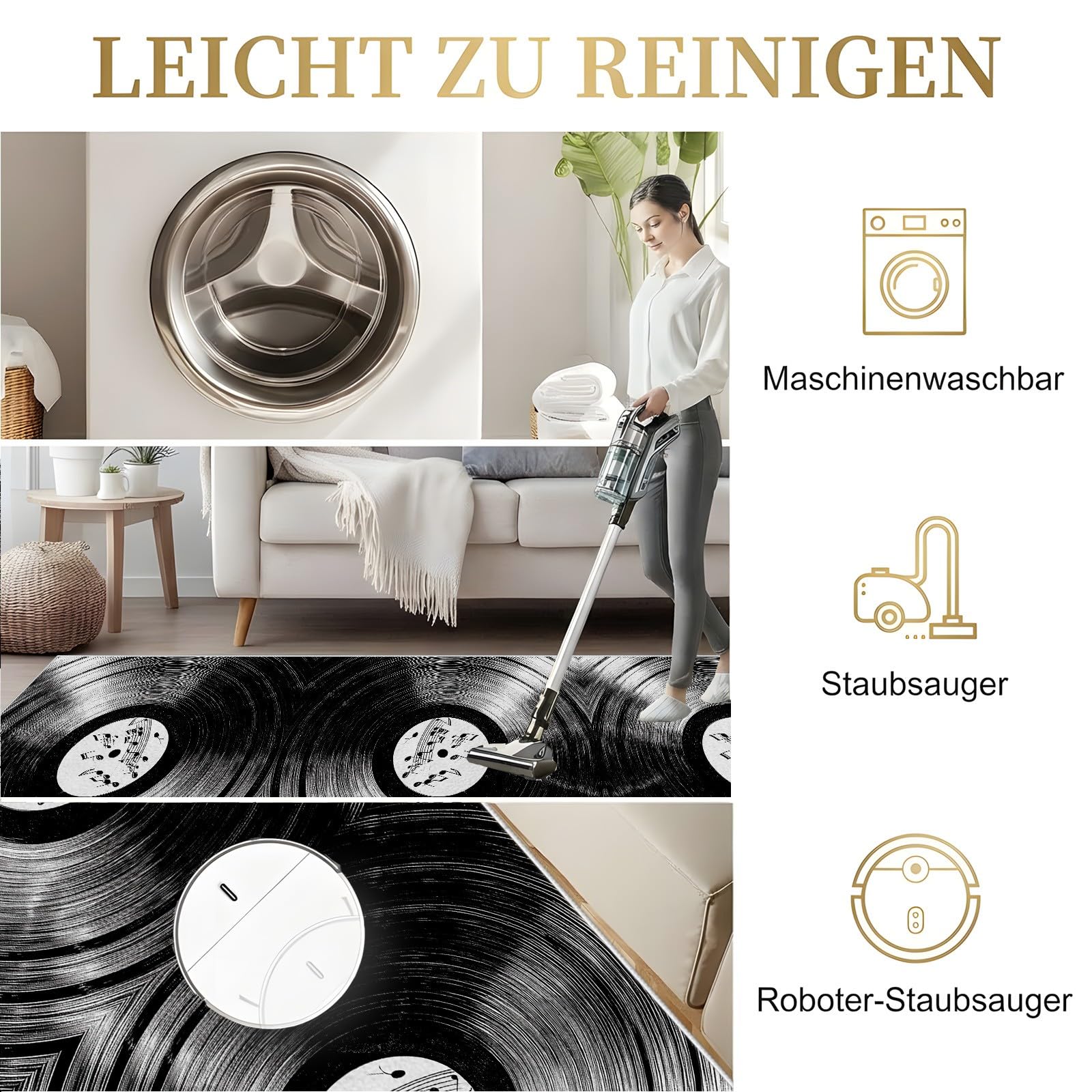 Flurteppich Läufer Retro Vinyl Schallplatten rutschfest