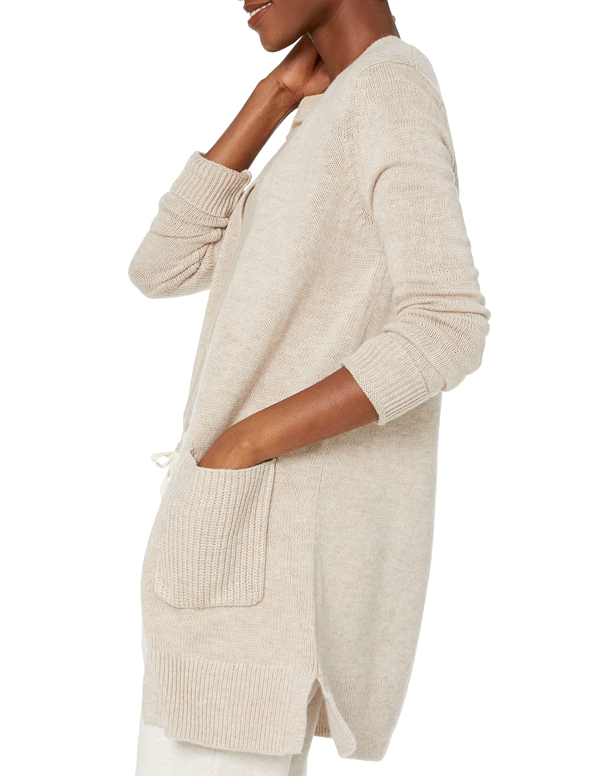 Amazon Essentials Cardigan a Maniche Lunghe in Jersey con Cuciture a Vista sul Davanti Donna