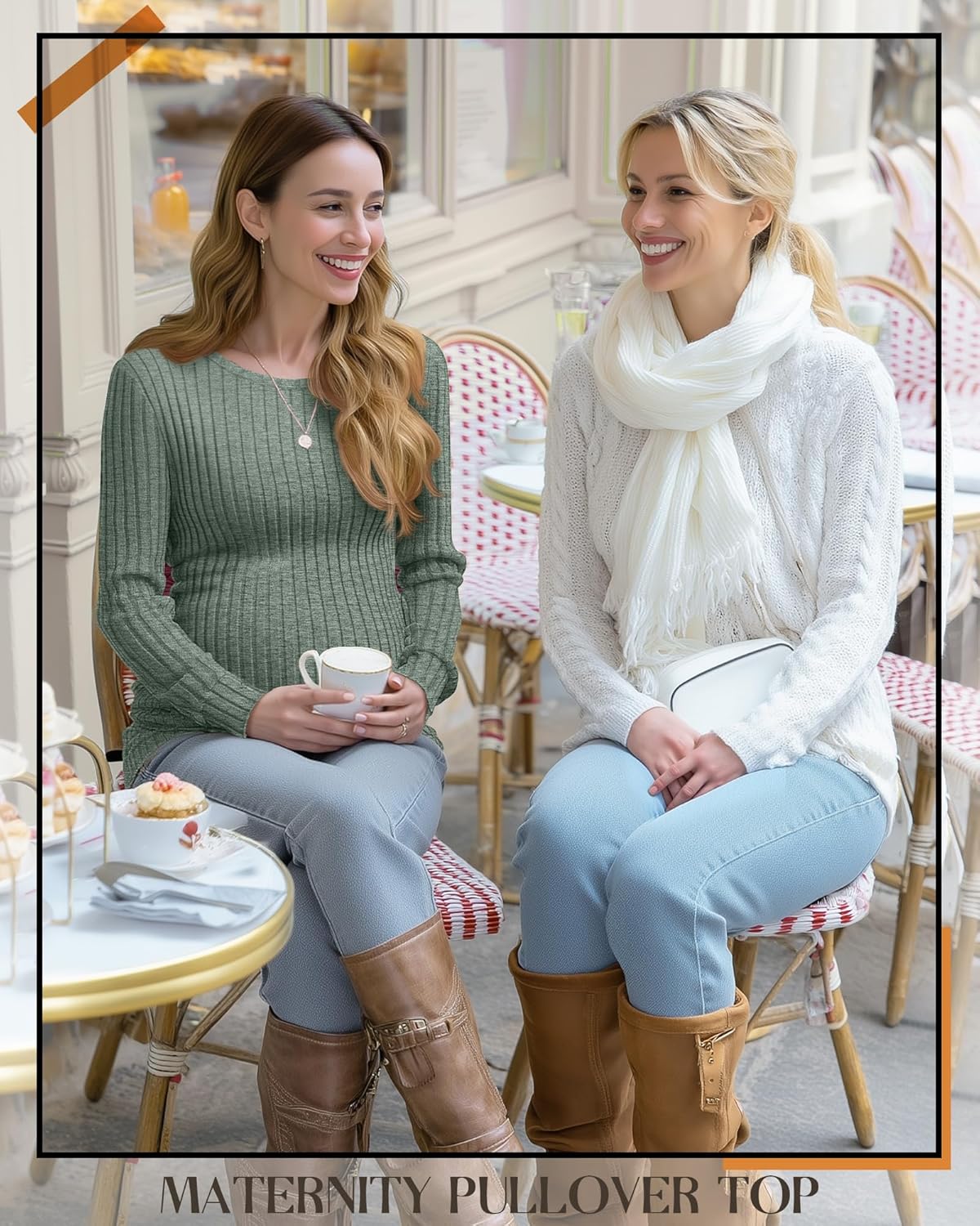 3 Pack Women's Maternity Shirts Ribbed Long Sleeve Tops Pregnancy Sweaters Crew Neck Knit Side Ruched Tunic Tees - Image 2