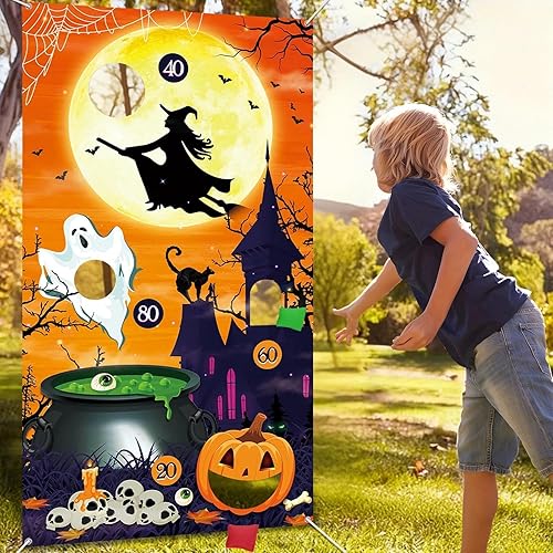 Juegos de Halloween, divertido juego de lanzamiento, con 4 bolsas de frijoles, diseño clásico, pancarta premium, accesorios, bolsa de
