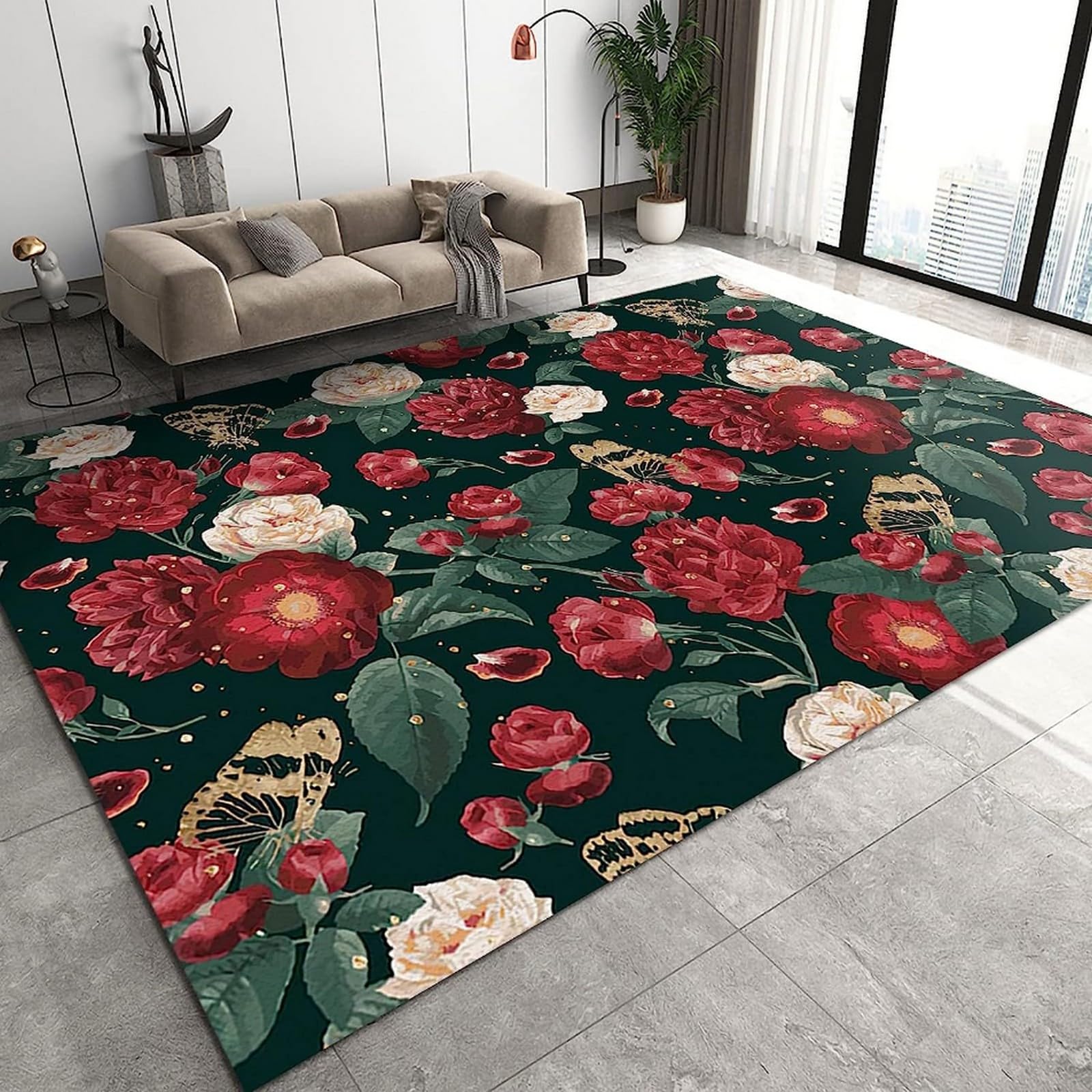 Tapis salon moderne fleur rose pour une chambre d'enfant douce et cosy