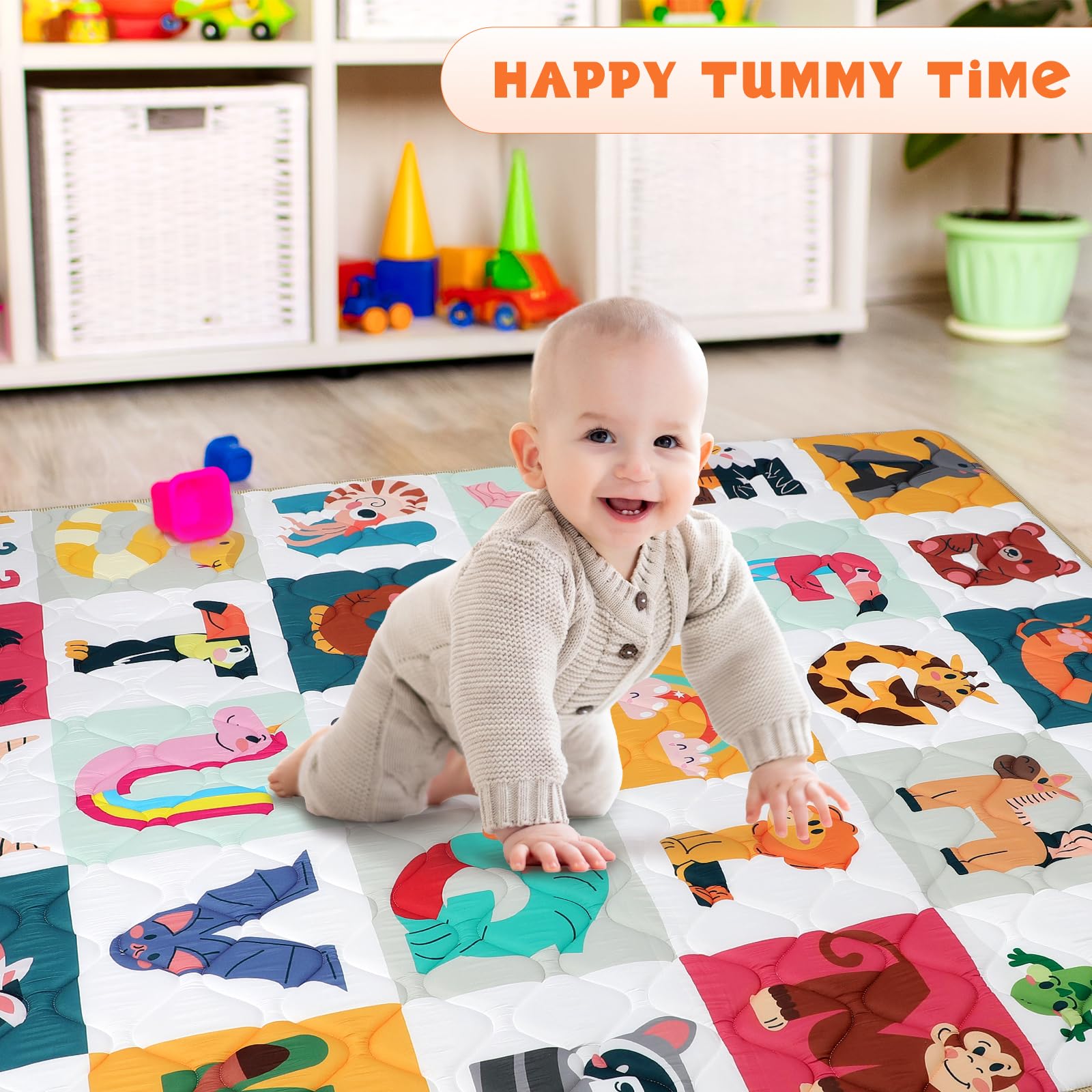 decalsweet Tappeto Gioco Bambini 150×180cm, Addensato 2cm Tappeto Gioco Neonato, Antiscivolo Pieghevole Tappeto Cameretta Bambina & Bambino, Tappeto Tummy Time Neonati (Alfabeto degli Animali)