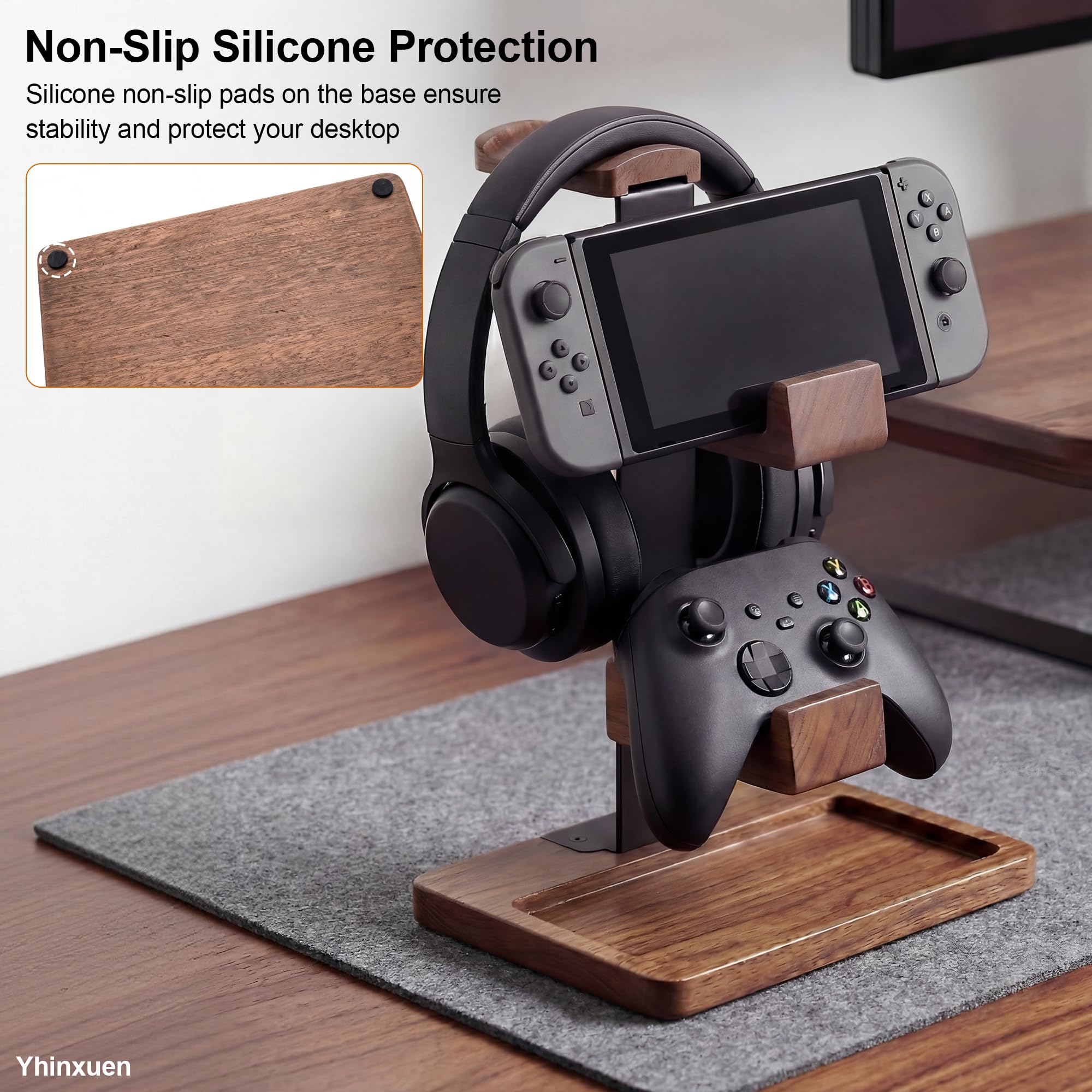 Massivholz Gaming Controller Halter Kopfhörer Ständer 2-in-1 doppelstöckig Aufbewahrungsregal