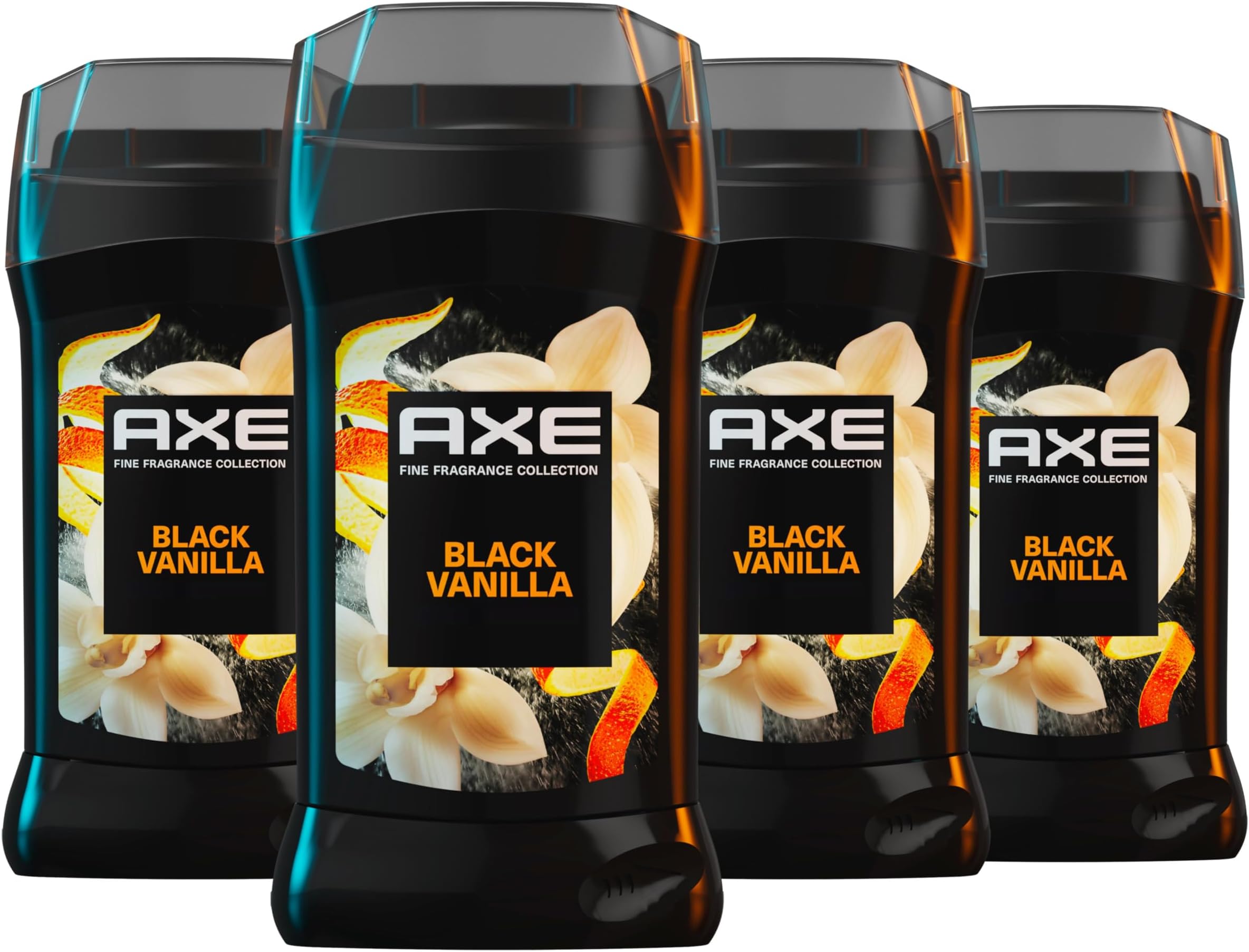 Fine Fragrance Collection Deodorant Stick Black Vanilla with Orange + Sandalwood Essential Oils 4 Pack with 72H Freshness Aluminum-Free 3 oz