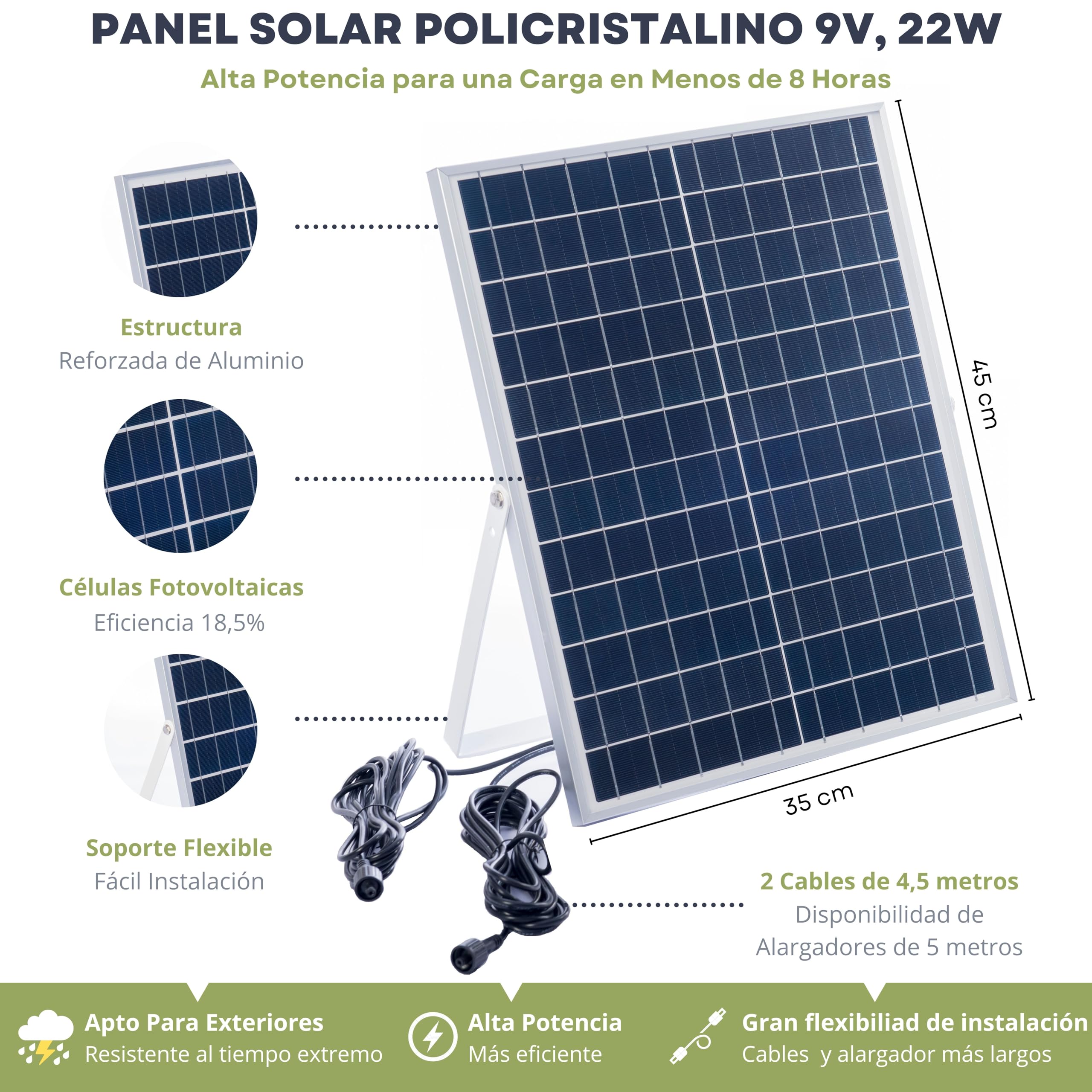 Foco Solar LED con 2 Focos, Luces Exterior con Panel Solar, Batería, Mando a Distancia, Autonomía 8-15 Horas (2 Focos, Luz Cálida 2700K)