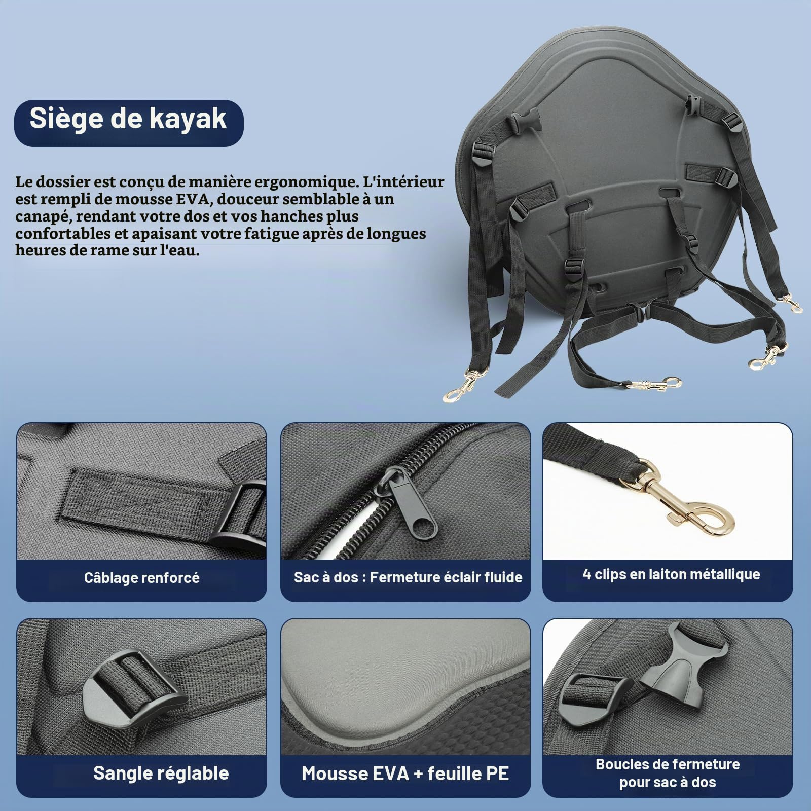 2 Pièces Sièges de Kayak Siège Canoë Kayak Siège Doux, Mince et Respirant avec Dossier, Antidérapant Siège Kayak pour Sup, Kayak, Yachting, Dérive, Rafting, Canoë-Kayak Sièges