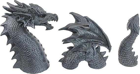 Design Toscano The Dragon of Falkenberg Castle Moat Lawn Garden Statue, 28 Inch Long, 14 Inch Tall, Cast Stone Resin, Gray Stone Finish