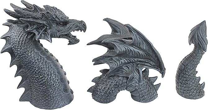 Design Toscano The Dragon of Falkenberg Castle Moat Lawn Garden Statue, 28 Inch Long, 14 Inch Tall, Cast Stone Resin, Gray Stone Finish