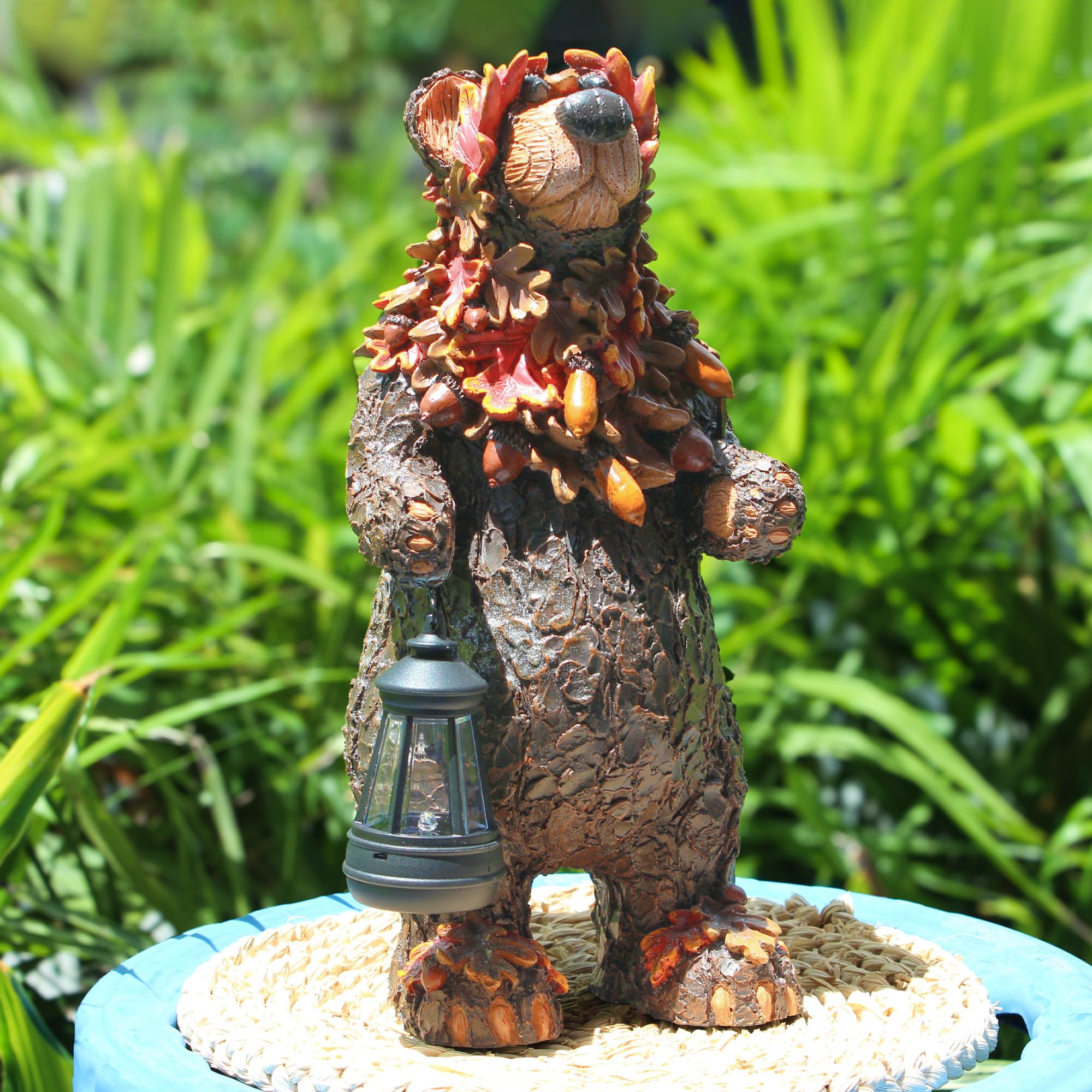 Solar Lantern Garden Statues Decor, Outdoor Bear Figurine Lights for Y