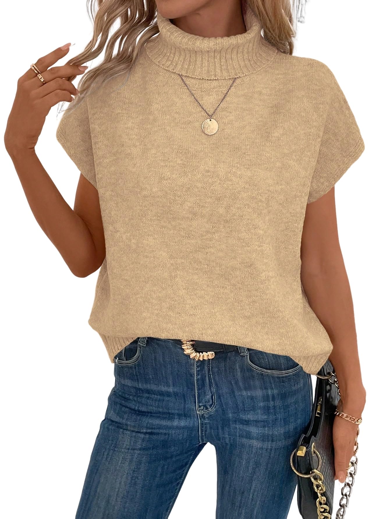 Wolddress Womens Sleeveless Sweater Vests Loose Fit Batwing Sleeve Casual Wear Sweaters Vest
