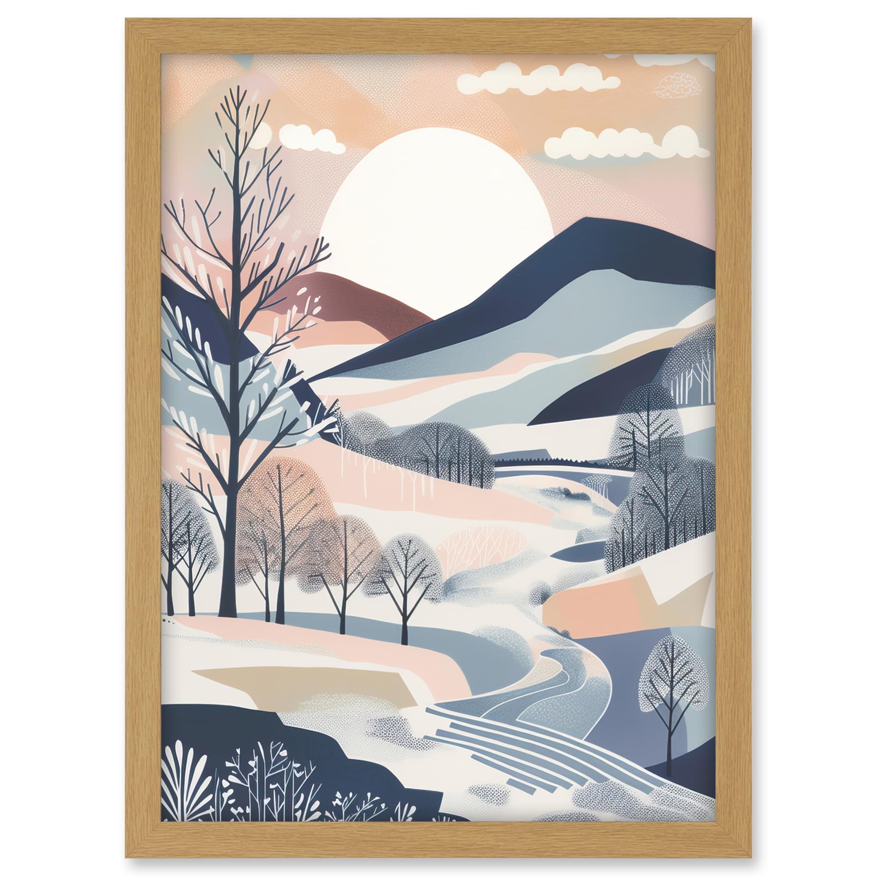Artery8 Countryside Path in Boho Hill Winter Landscape Artwork Framed A3 Wall Art Print