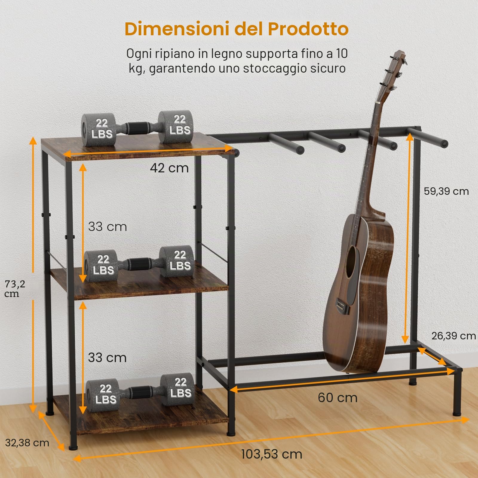 Supporto per chitarra, a 3 ripiani, per chitarra acustica, chitarra elettrica, basso, regolabile, multi display per chitarra, sala musica, studio domestico con ripiano, accessori per