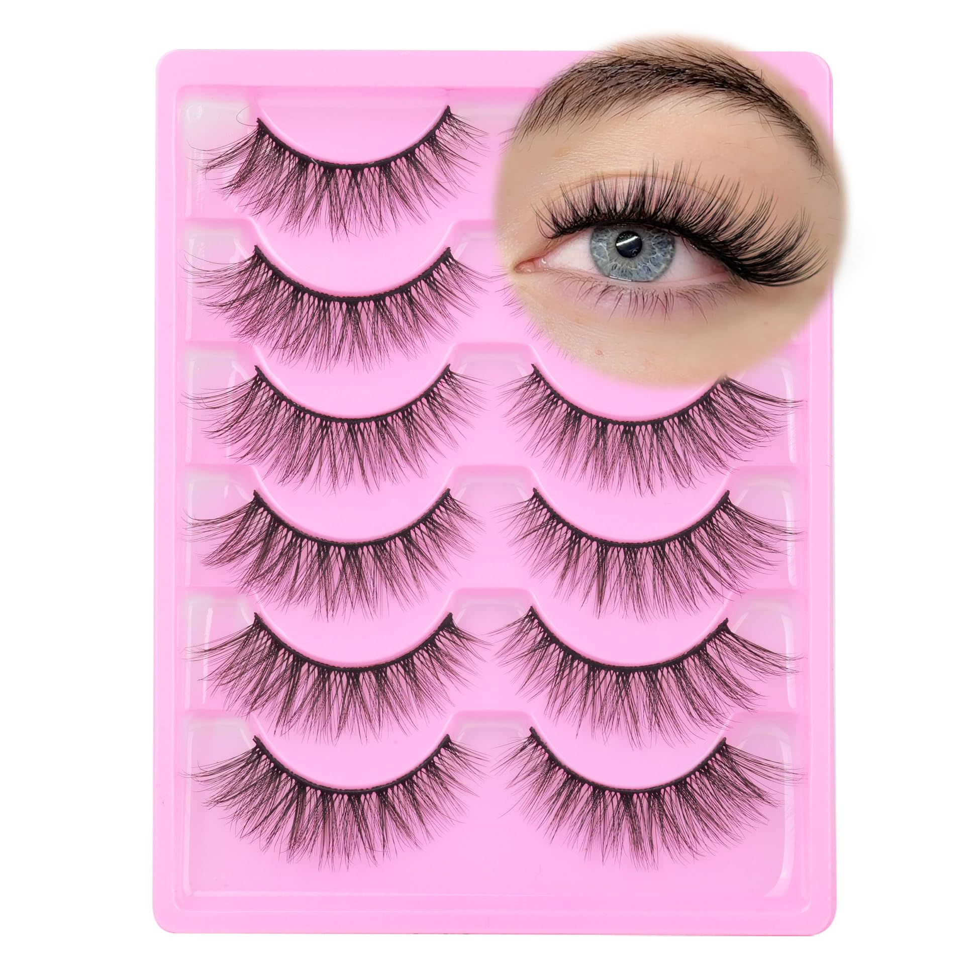 ALICEEyelashes Cat Eye Lashes Natural Look 3D Wispy False Eyelashes Short 15mm Faux Mink Lashes Strip Lashes Pack