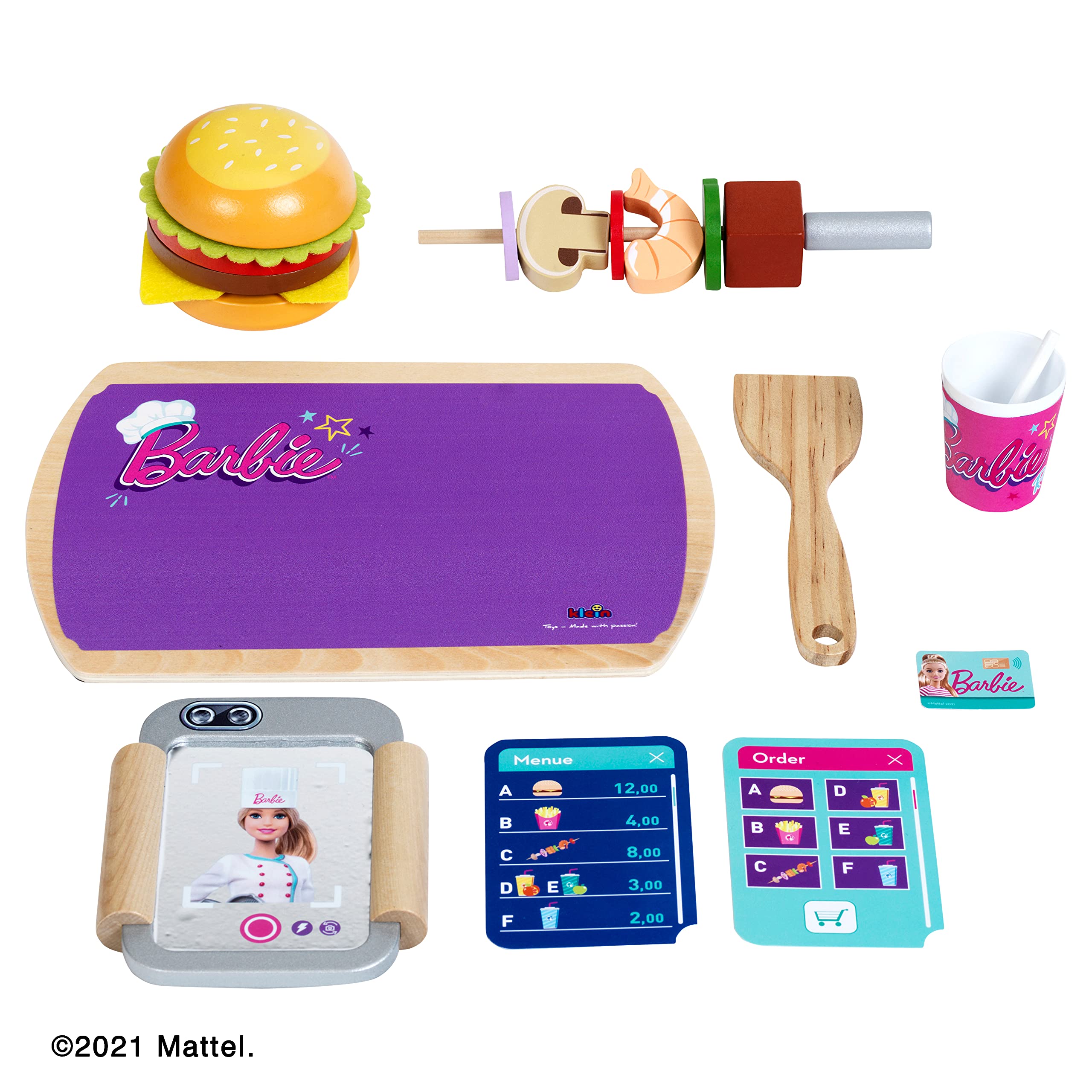 Theo Klein 7324 Ristorante Bistrò di Barbie in Legno (MDF), con Griglia, Forno e Frigorifero, Accessori da Bistrò Inclusi, Giocattolo per Bambini dai 3 Anni in su