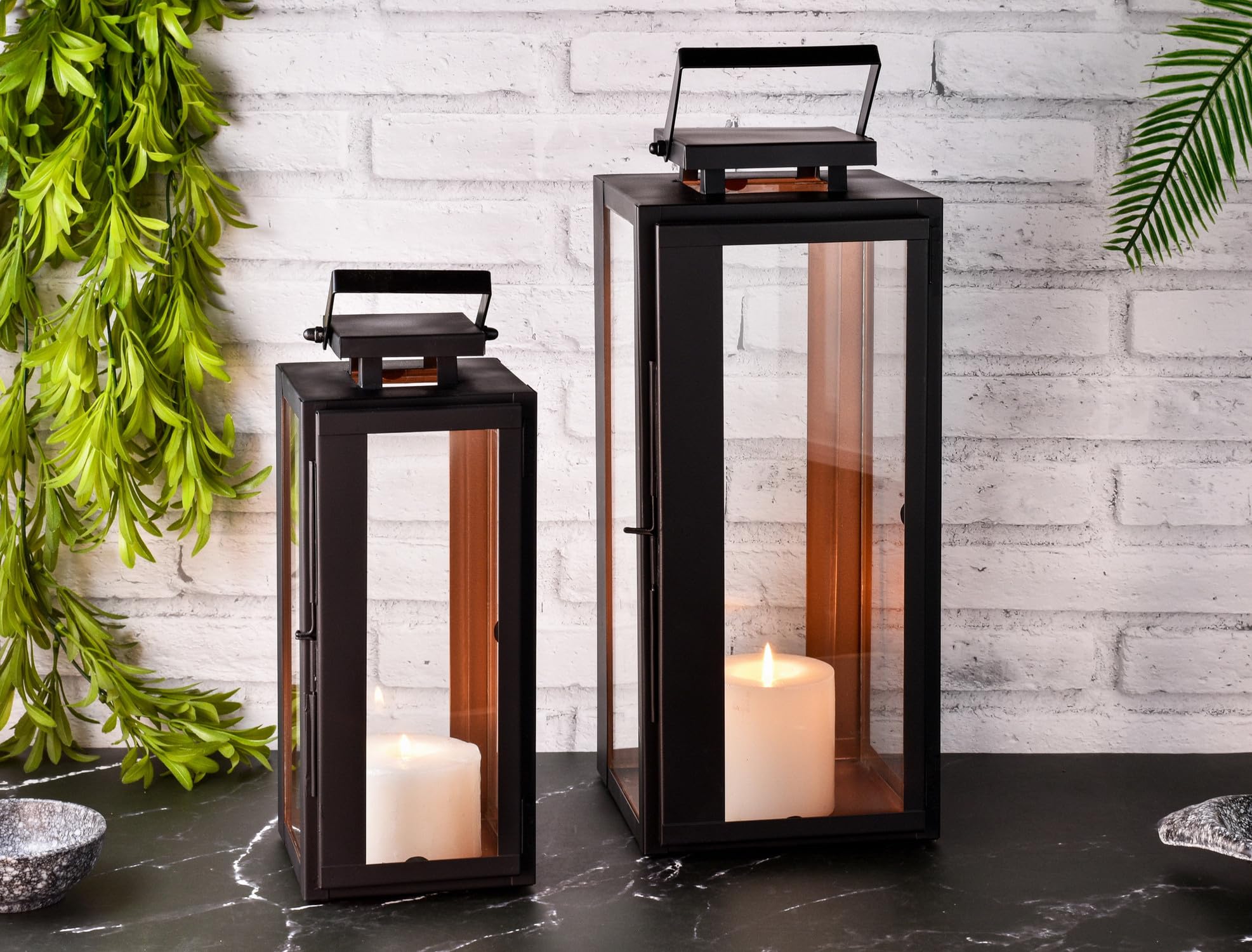 2er Set Gartenlaterne Nossa Windlicht modern skandinavisch 38 cm Deko