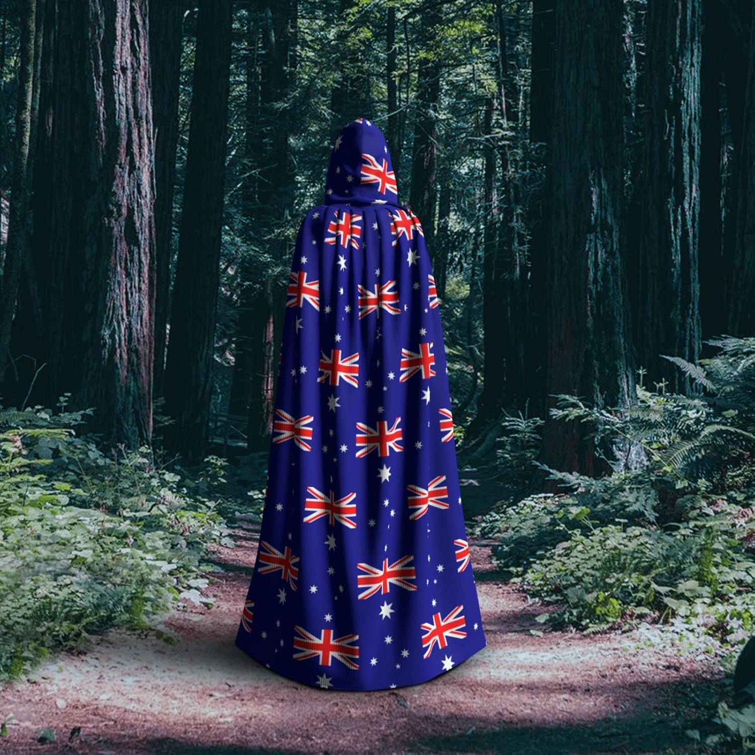 Australian flag print Halloween Hooded Robe Cloak for Adult Men Women Wizard Vampire Knight Fancy Cape Costume