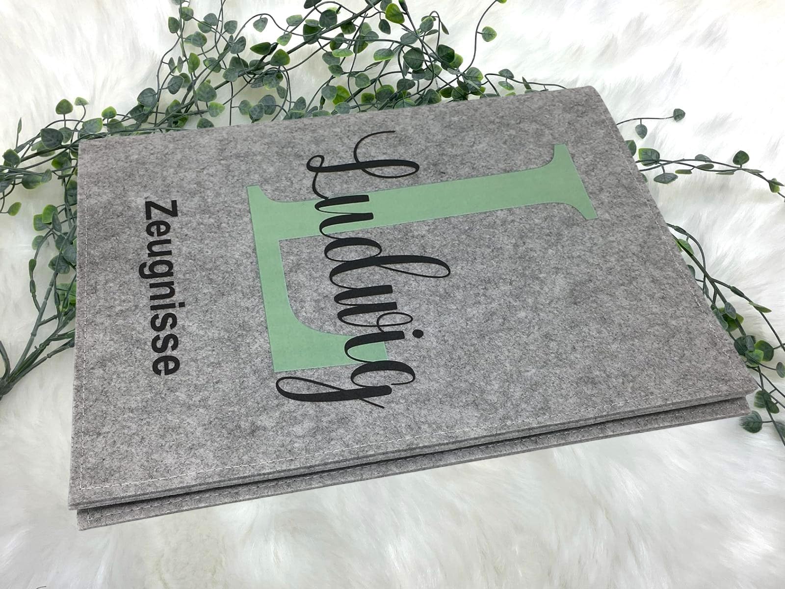 Zeugnismappe mit Namen - Mädchen und Jungen - Personalisiert Filz A4 Buchstabe Mint - Dokumenten Urkunden Mappe Kinder - Hefter Zeugnisse - Sichtbuch