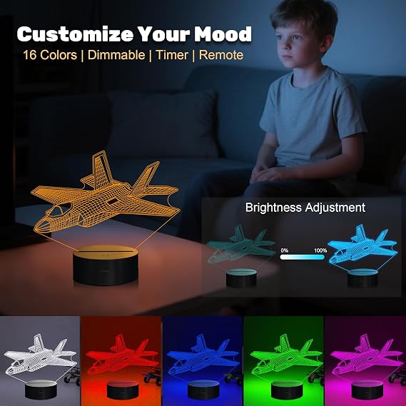 Fighter Jet Night Light, Airplane Jet Gifts ,War Thunder 3D Illusion Lamp with with Remote Control 3D PLane Illusion Lamp for Room Decor, Gifts for Birthday Xmax Entry Graduation for Men Boy Kids [Energy Class G]