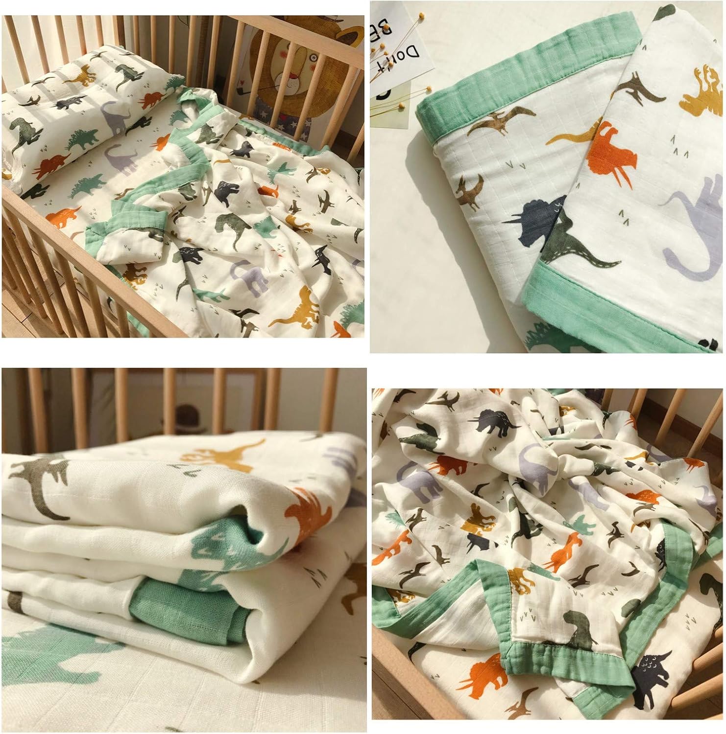 Little Jump Dinosaur Muslin Blanket Baby Quilt - Silky Soft and Breathable Crib Blanket for Daycare - Large 47" x 47" - 2 Layers Toddler Summer Blankets for Boys (Dinosaur) - Image 5