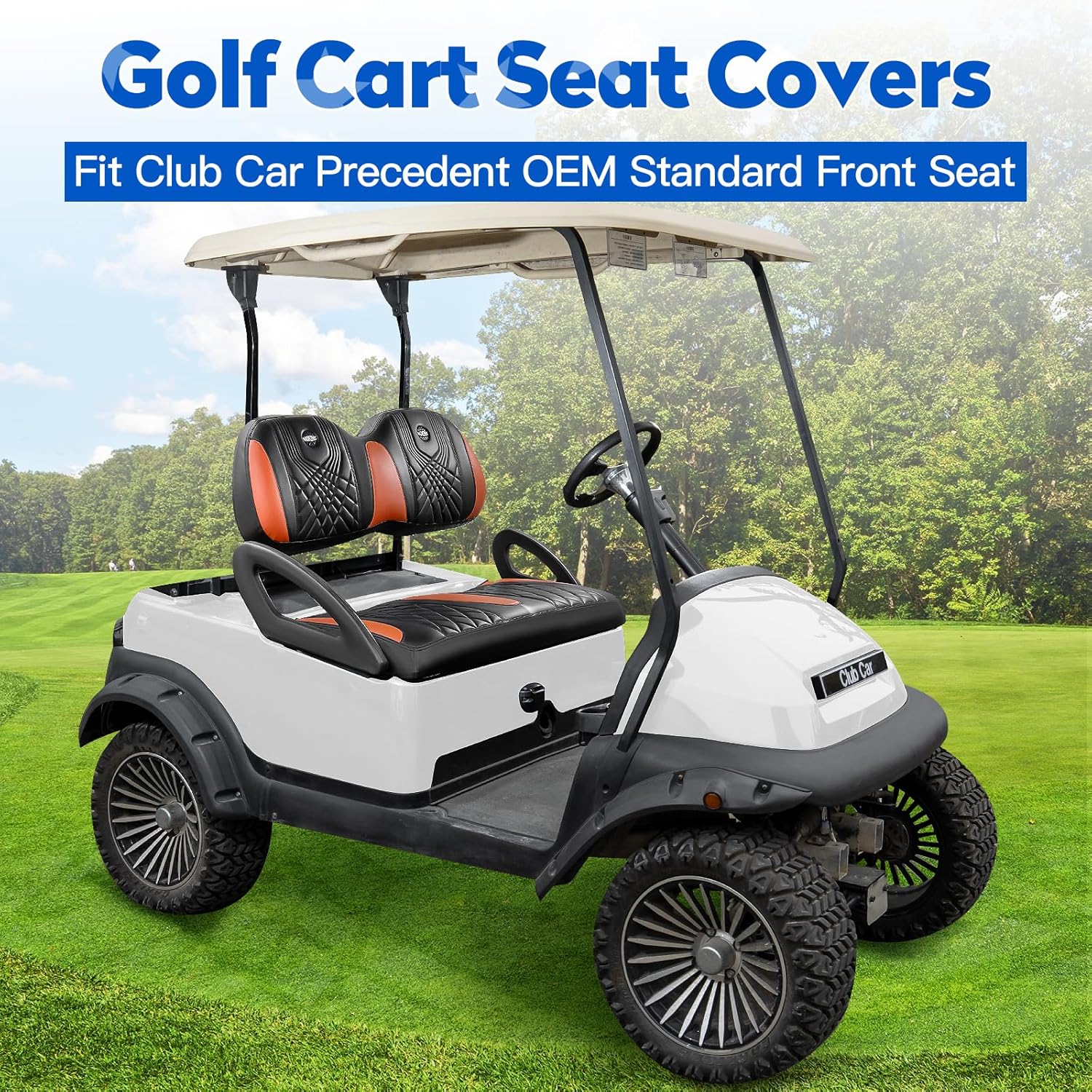 NOKINS Golf Cart Seat Covers, Fits Club Car Precedent OEM Standard Front Seat Cushion, Club Car Precedent Vinyl Seat Covers, No Stapler Required (Gradient Diamond Black&Brown)
