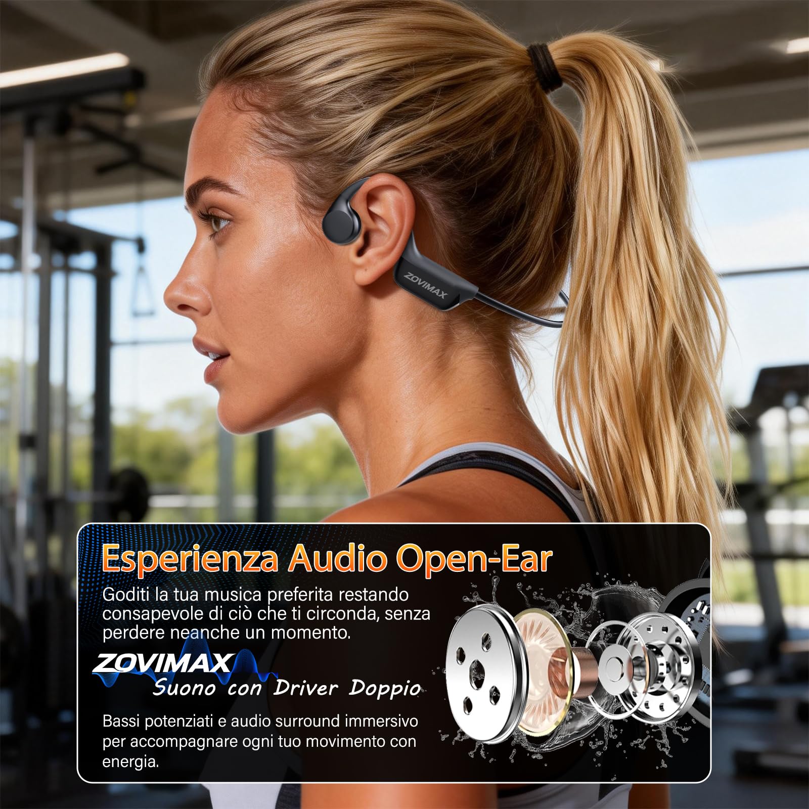 Cuffie Conduzione Ossea Bluetooth 6.0 Cuffie Open Ear Wireless Auricolari | Bluetooth Suono Dual Driver, Display LED, Connessione Doppio Dispositivo e Modalità Gaming, 12 Ore, IPX7 per Corsa/Ciclismo