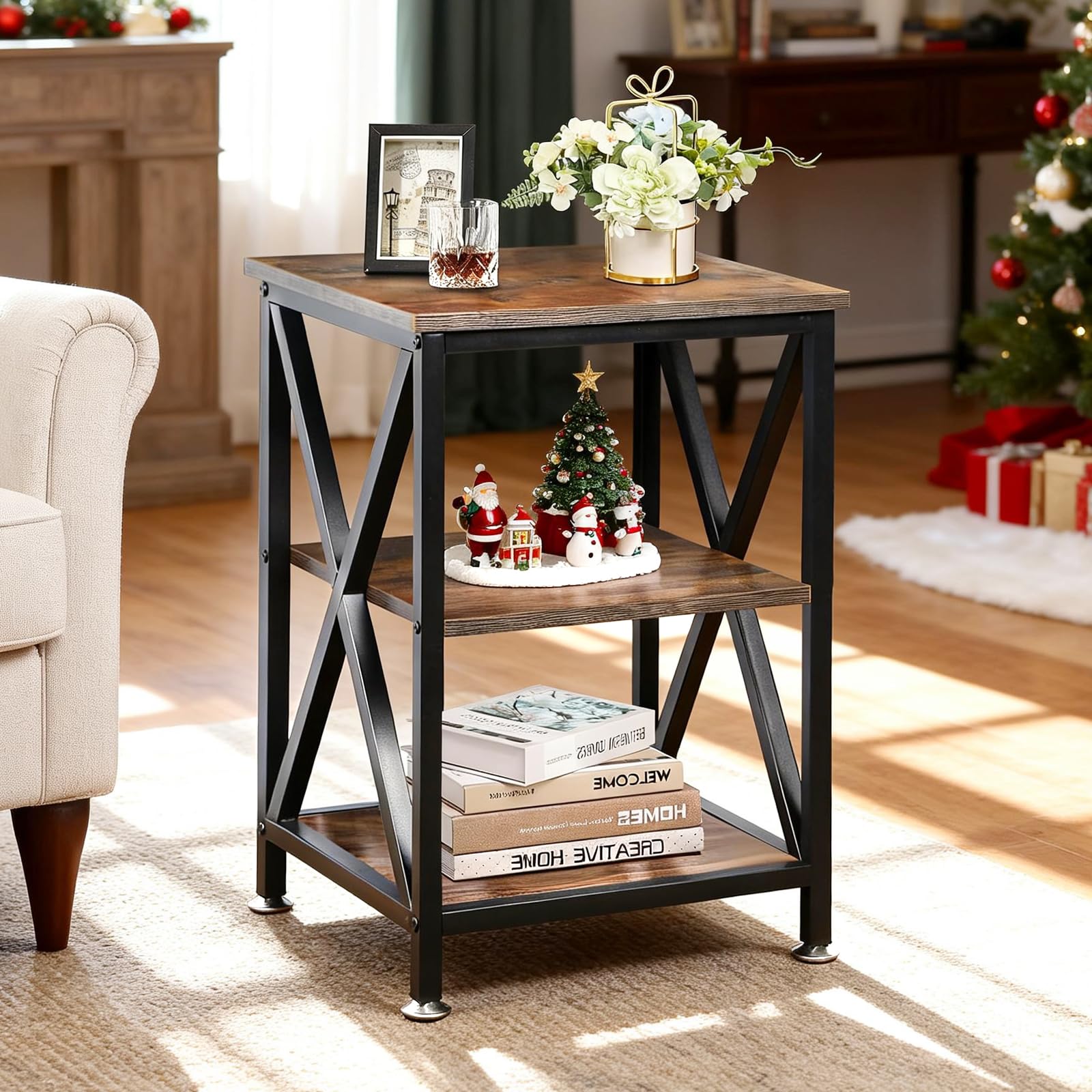TooCust Square End Table with Storage Shelf 16 D X 16 W X 24 H 3-Tier End Table