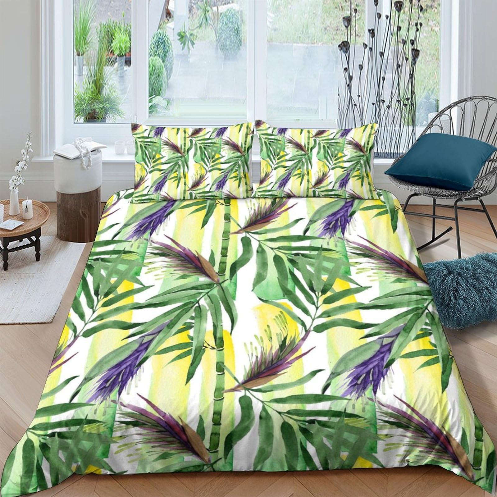 Ctjqhvkz Style-6 3D Printed Tropical Leaf Fitted Sheet Microfiber Soft Green Botanical Bird Mattress Cover Bedroom Decor Single（135X200cm）