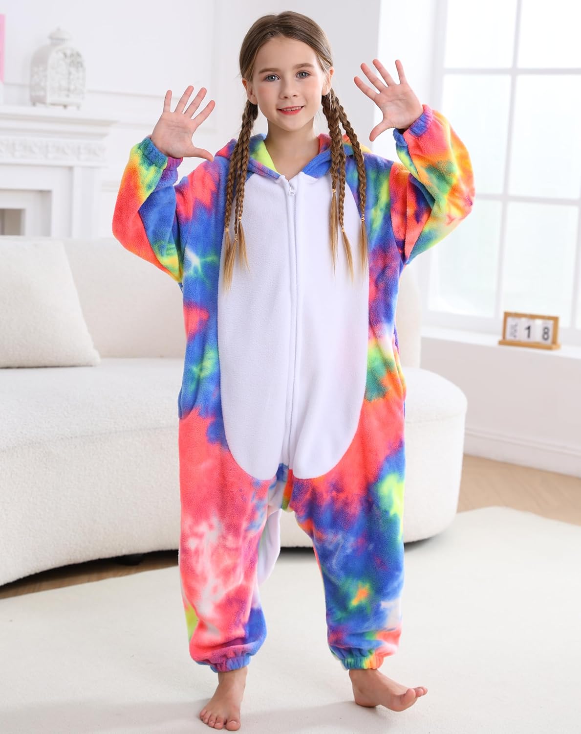 SimZoo Kids Animal Pajamas, Boy Girls Axolotl Cosplay Costume Sleepwear, One-Piece Unisex Homewear 4-13Y