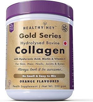 HealthyHey Skin Glow-n-Shine® Collagen Powder 200g | Hydrolysed Collagen for Women and Men with Hyaluronic Acid, Biotin and Vitamin C for Healthy Skin, Hair and Nails - (Orange, 200gm)