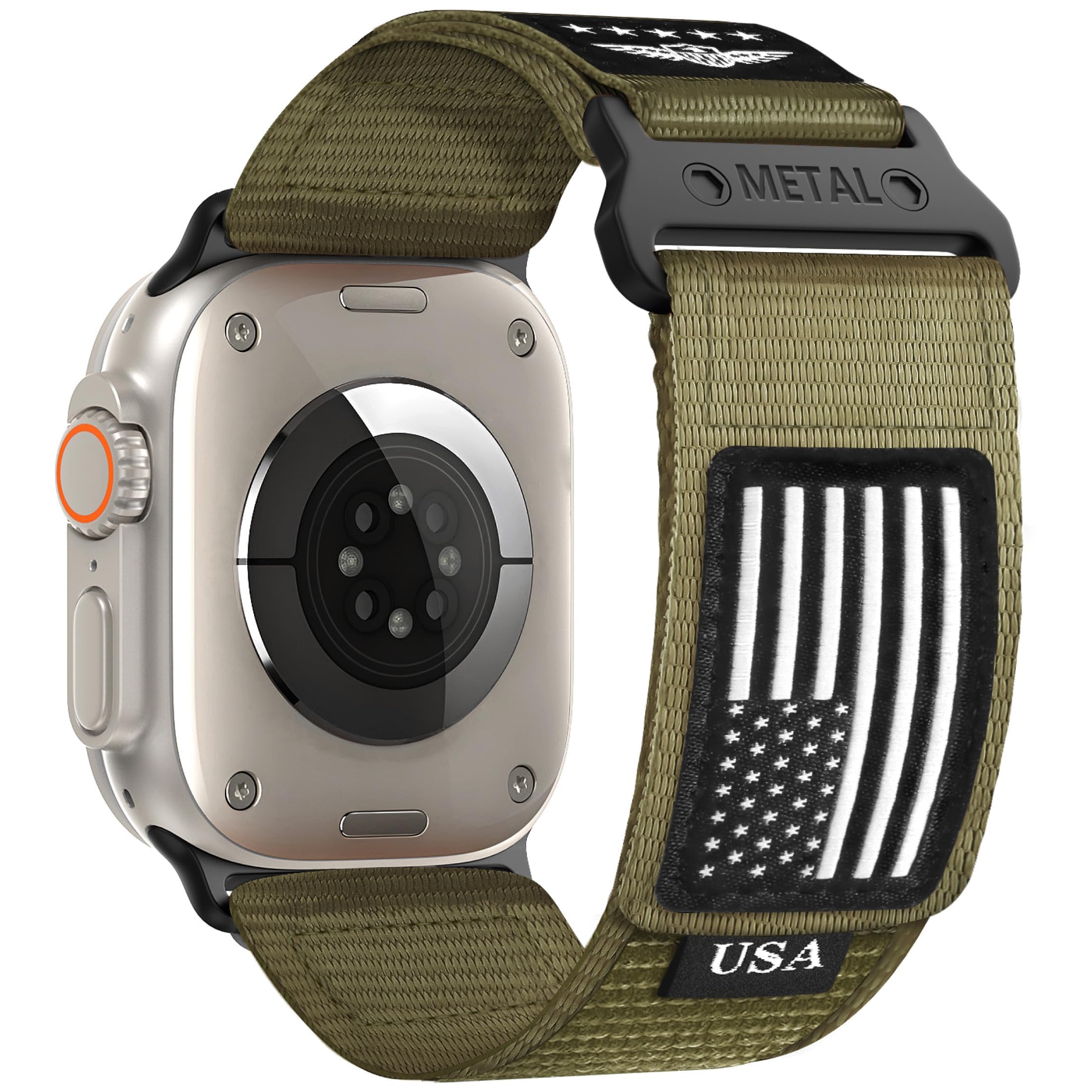 Rugged Nylon for Apple Watch Ultra/2 Band 49mm iWatch Bands 45mm 44mm 42mm Men,Soft Woven Adjustable Stars-Stripes Flag Wristbands Strap for Apple Watch Ultra Band 9/8/7/6/5/4/3/SE/Ultra2 44/45/49 mm