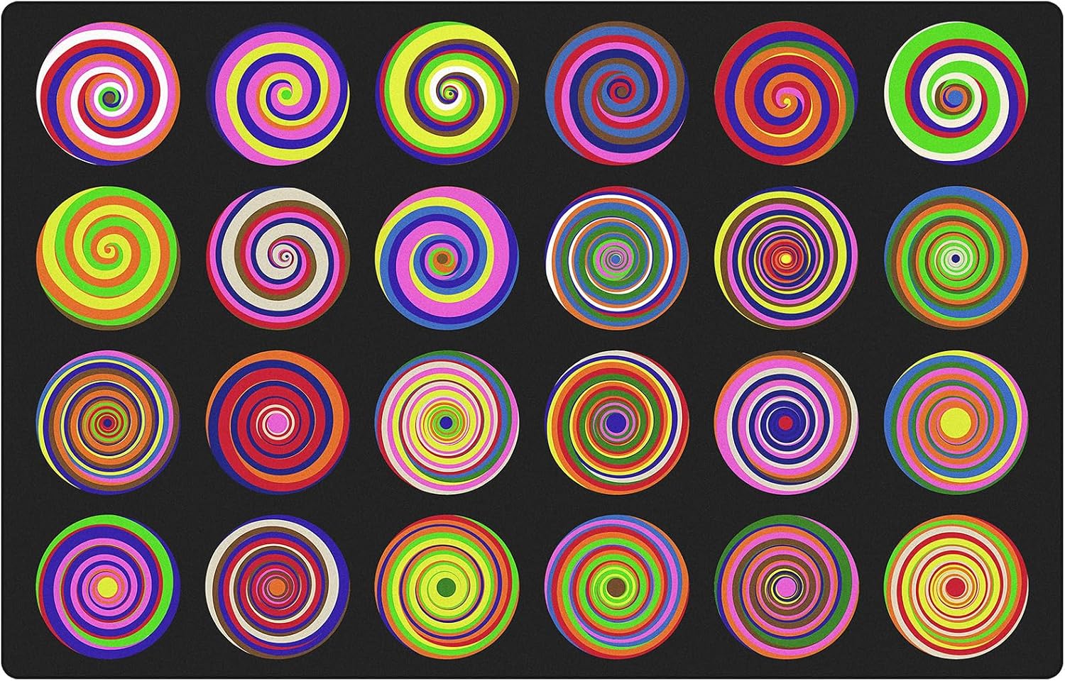 FuWeave 7'6" x 12' Colorful Rings Classroom Rug Children's Area Rug for Kids Circle Classroom Large Seating Carpet Play Carpet for Teaching Playing Learning Reading, Seats 24, Black