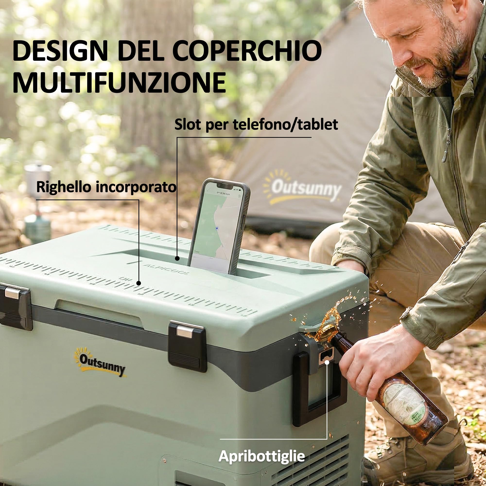 Outsunny Frigorifero Portatile Auto 42.5L Compressore Elettrico Anti-Shock APP Bluetooth 12V/24V/240V -20°C-20°C