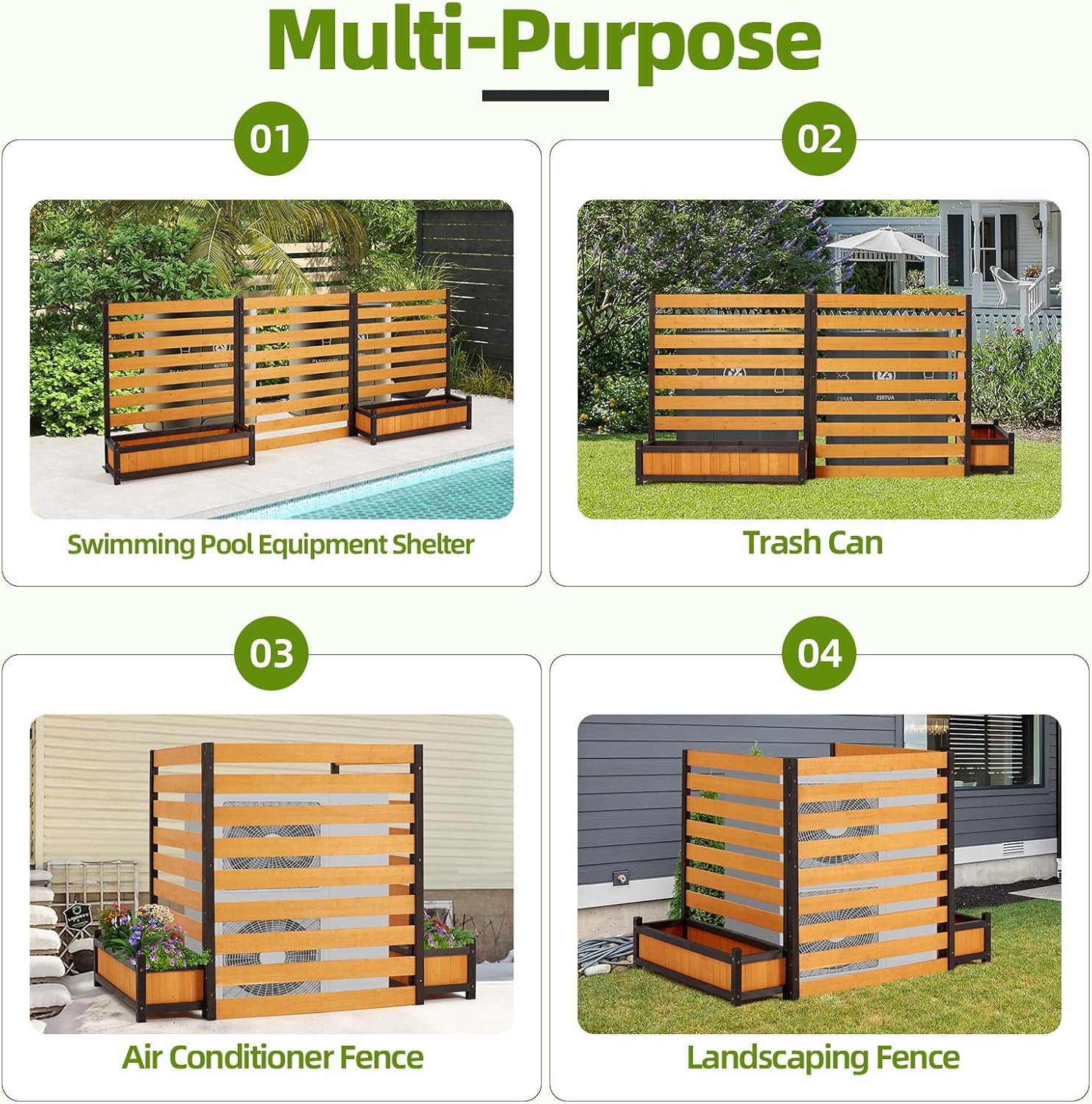 AVAWING No-Dig Privacy Fence with Planter Box - 3 Panels, 33" W x 39" H Durable Outdoor Patio Wood Screen for AC Unit, Trash Hide & Floral Garden Bed, Yellow