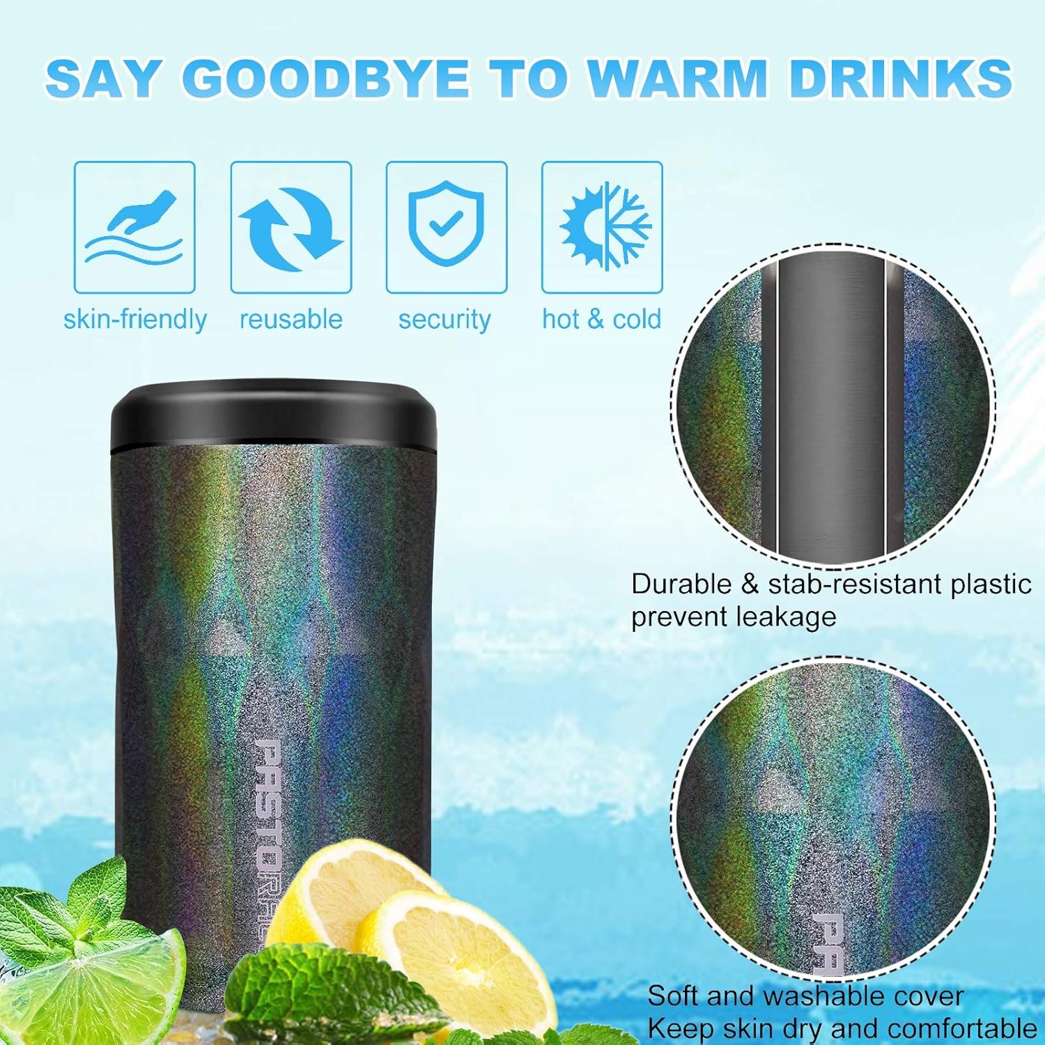 12 oz Slim Can Cooler Beer Bottle Keep Cold 4 in 1 Insulated Freezable Can Holders for Beer Stainless Steel Beer Bottle Holders: Home & Kitchen