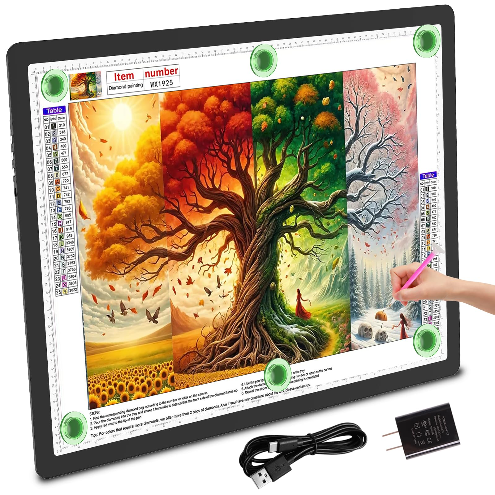 TOHETO Podkładka świetlna A2 64 x 47 cm, duża magnetyczna tablica świetlna LED do malowania diamentowego, 3 tryby kolorów, pudełko świetlne do kalkowania, 6-stopniowy i bezstopniowy ściemniany Black
