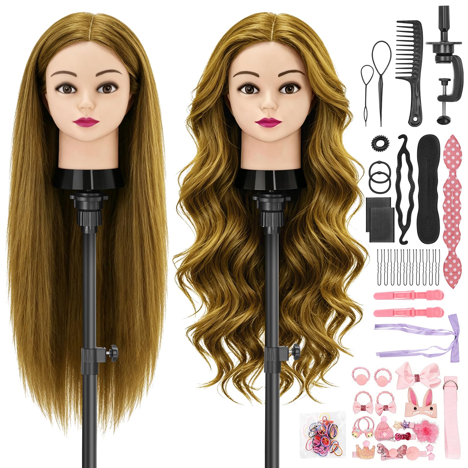 TwoWin 24 inch Cabeza Peluquería, 80% Cabello Humano, 60 cm Cabeza Maniquí
