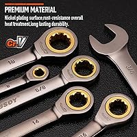 Vista 5 de HORUSDY 24-Piece Ratcheting Wrench Set Metric and SAE Ratchet Combination Wrenches Set with Organizer 72-Teeth Chrome Vanadium Steel 8-19