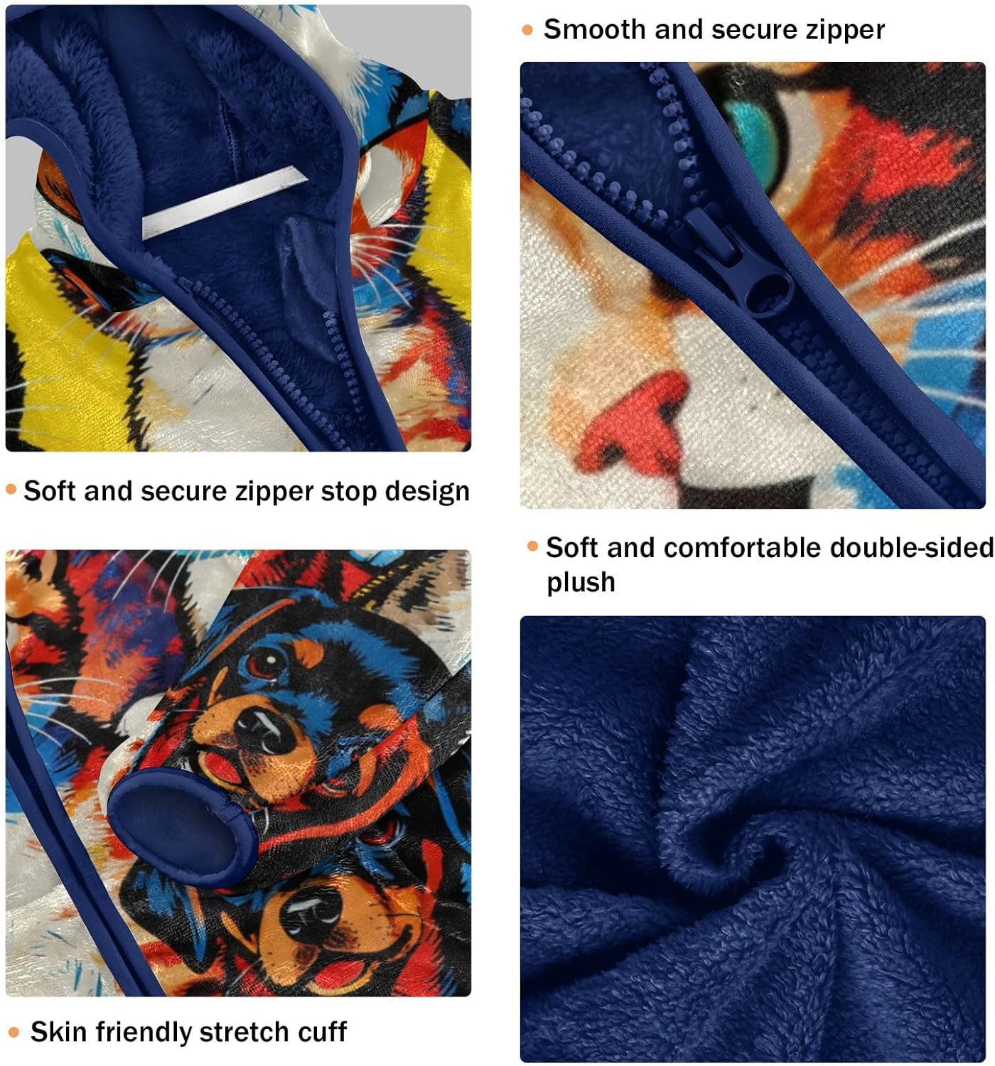 Cute Cats and Dogs Pop Art Toddler Light Jackets Children Plush Outerwear Navy Blue Trendy Baby Boys Clothes